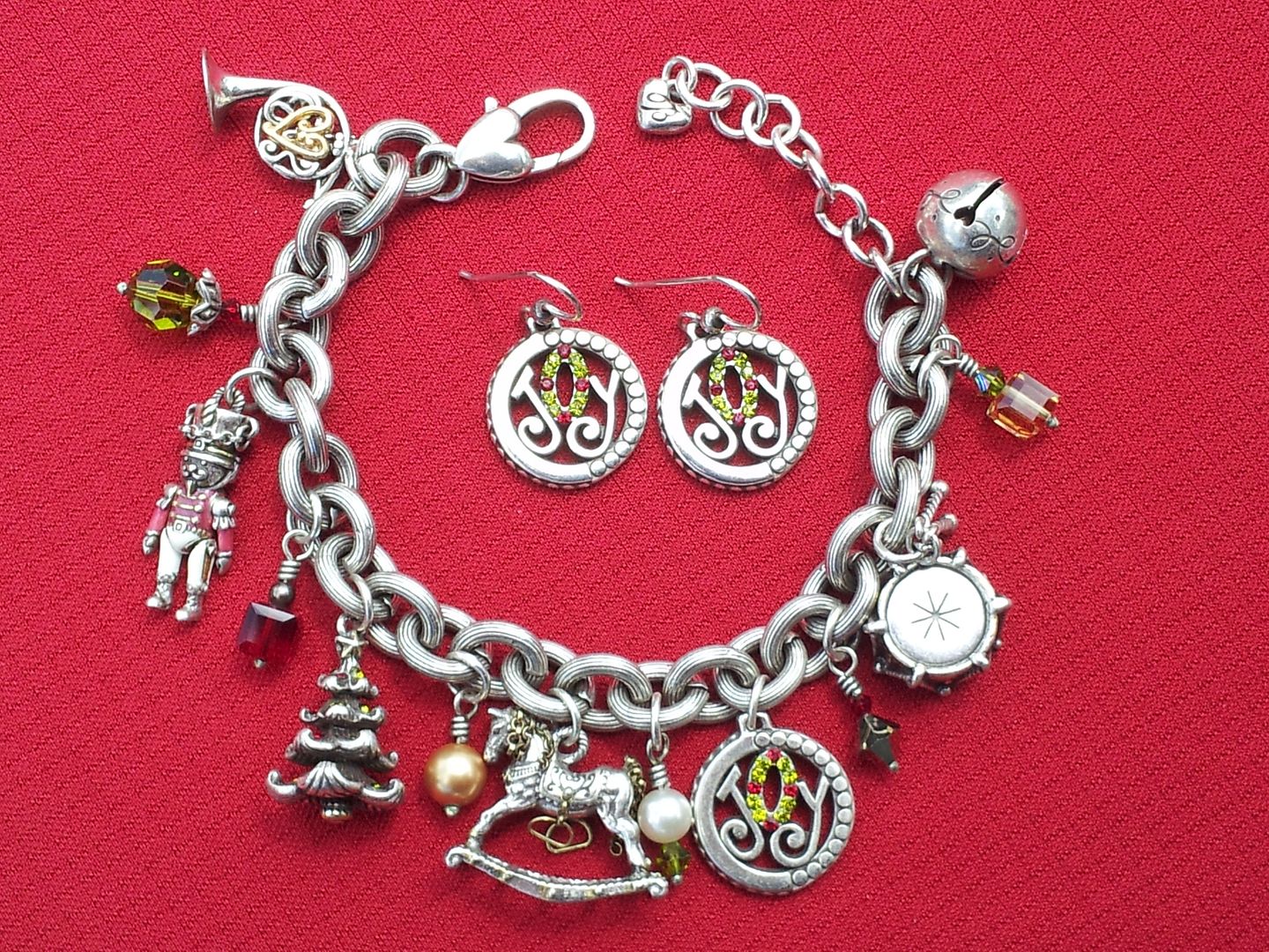 Beautiful Brighton "Holiday Joy" Christmas Charm Bracelet + Matching Earrings! eBay