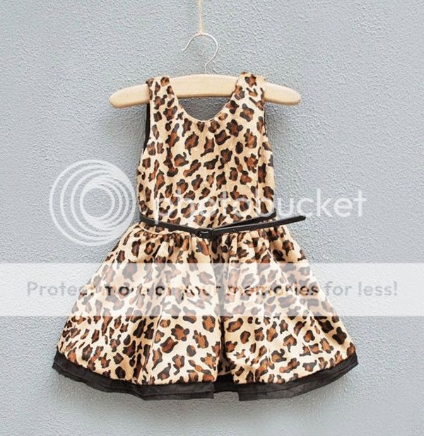 1pc Baby Girl Kids Toddlers Velvet Leopard Belt Dress Clothes Outfit Sundress